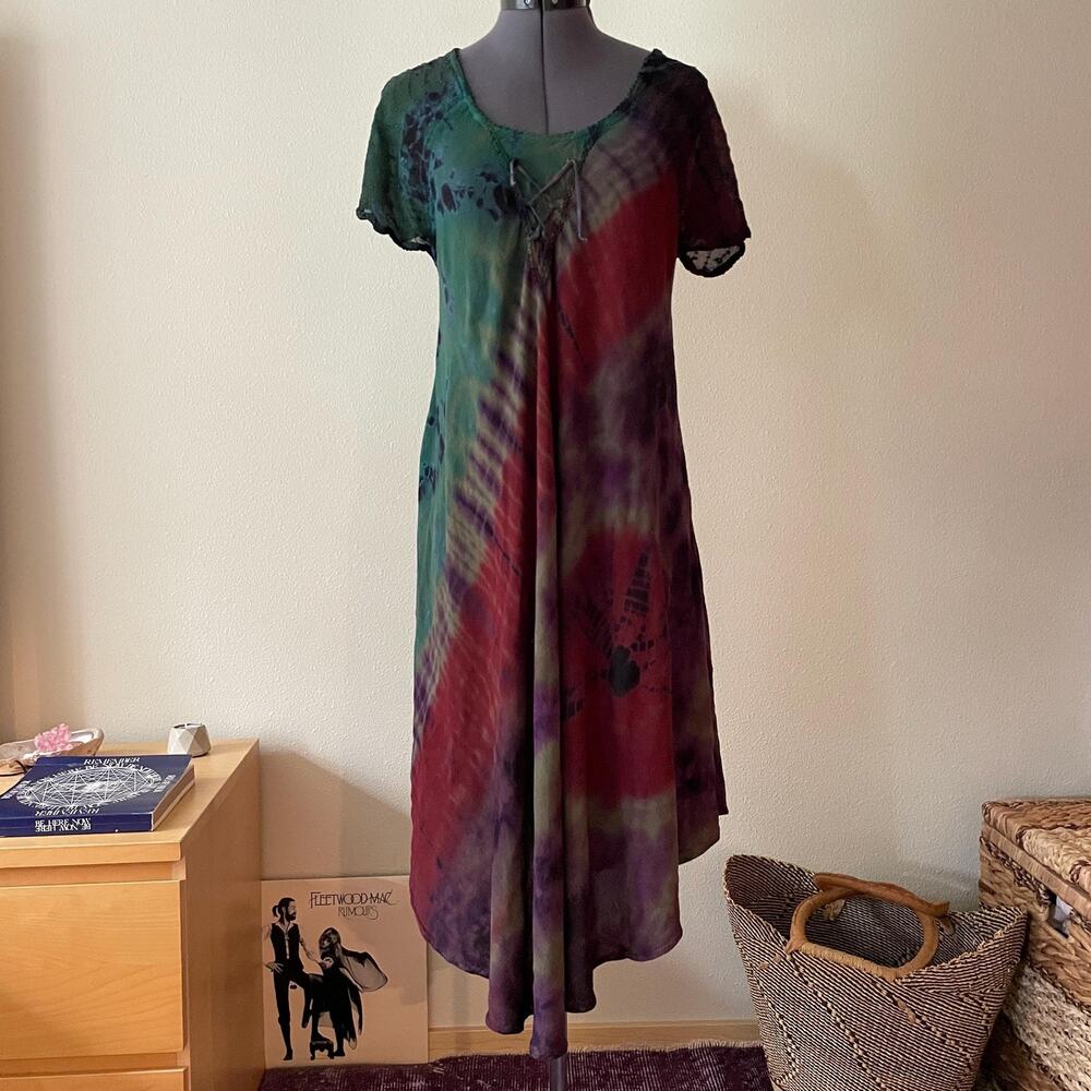 90s vintage tie dye midi dress fairy grunge hippie whimsigoth